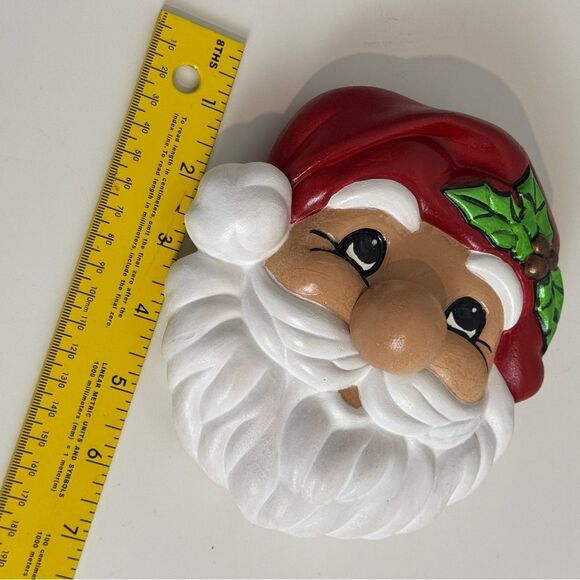 Handpainted Ceramic Santa Face Christmas Decor Wall Hanging - Picture 6 of 8